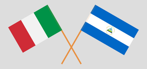 Crossed flags of Italy and Nicaragua. Official colors. Correct proportion