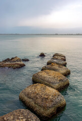 Step Stones In Blue Water - Zen, life challenges, moving on, relax concept