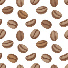 Seamless pattern with brown coffee beans