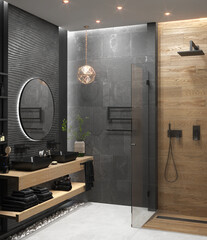 Master bathroom design ideas, 3D render - obrazy, fototapety, plakaty