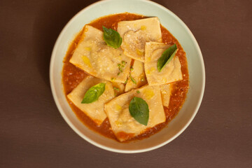 Raviolis with Pomodoro.