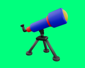 3d rendering of telescope icon, concept object to see the universe