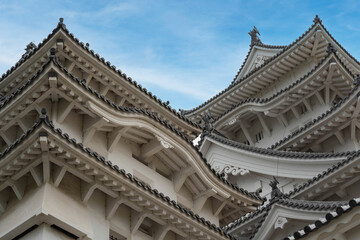 Naklejka premium 櫓とその屋根の複雑な造形美を表現する国宝姫路城