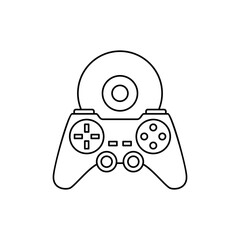Gaming controller and disc icon in line style icon, isolated on white background