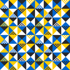 Polygonal seamless pattern. Trendy yellow and blue triangles. 