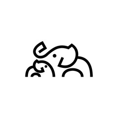Elephant Family Line Modern Logo, Big Mother lovely elephant Line logo design vector, Elephant logo parent and baby elephant vector template.