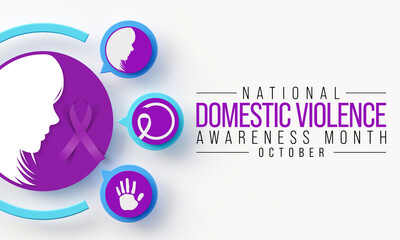 Domestic Violence awareness month (DVAM) is observed every year in October, to acknowledge domestic violence survivors and be a voice for its victims. 3D Rendering - obrazy, fototapety, plakaty