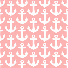 Pink seamless pattern with white anchors.