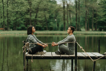 Meditation on the bridge near the lake