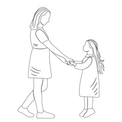 mom and daughter sketch on white background isolated, vector