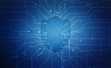 Protect and Security concept. Digital Shield on abstract technology background, Cyber security and information or network protection. Future technology web services for business and internet project