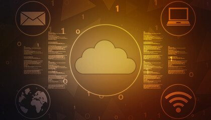 2d illustration of Cloud computing, Digital Cloud computing Concept background. Cyber technology, internet data storage, database and data server concept