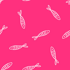 Pink seamless pattern with white outline fish.