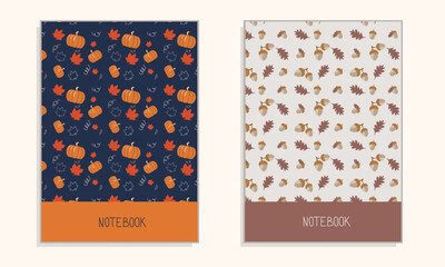 Cover design for notebooks or scrapbooks with autumn pattern. Vector illustration.