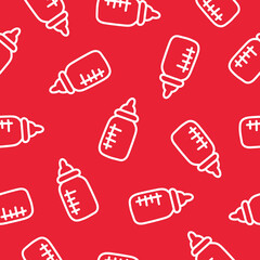 Red seamless pattern with white hand drawn baby bottles