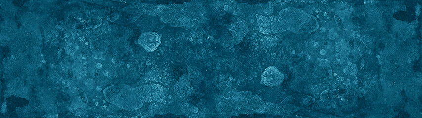 Abstract dark blue colored painted grunge peeled off damaged cement concrete wall texture background banner panorama pattern