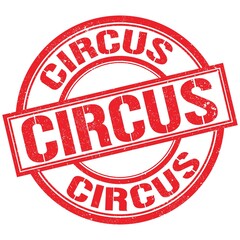 CIRCUS text written on red stamp sign