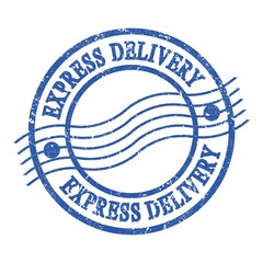 EXPRESS DELIVERY, text written on blue postal stamp.