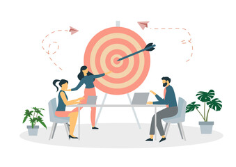 Business motivation. Finance target. Solution searching. Goals and objectives, business grow, business plan, goal setting concept. Vector isolated concept creative illustration.