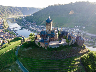 aerial view of castle on the river mosel