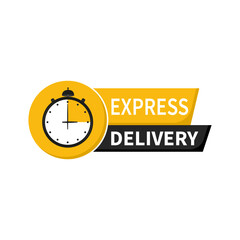 Express delivery, with clock and color stripes, isolated on white. Vector illustration.