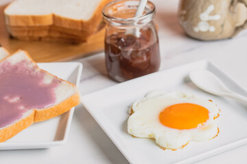 Fried eggs, bread, coffee, breakfast set