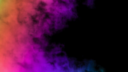 Abstract background with bright smoke illuminated by multicolored neon light. Unusual fume. Colorful steam on a black background. Smoke pattern. 
