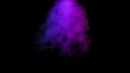 Abstract design background with purple smoke jet illuminated by multicolored neon light, mystic steam template, smoky pattern.