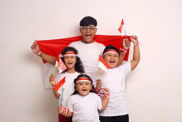 Indonesian kids celebrate independence day. Isolated on white background