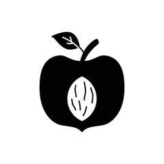 Peach fruit icon in black flat glyph, filled style isolated on white background