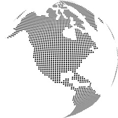 world map illustration, Globe focuses on the Americas. , circular world, digital dot pattern