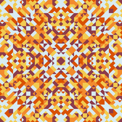 Vector seamless pattern of simple geometric shapes. Repeating endless ornament of squares, rhombuses and triangles. Colorful abstract background, wallpaper. Image with kaleidoscope effect, tiles - obrazy, fototapety, plakaty