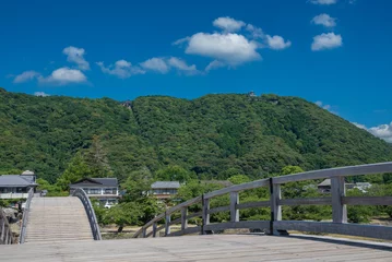 Tableaux ronds sur plexiglas Le pont Kintai 太鼓橋の向こうにそびえる岩国城