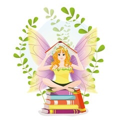 beautiful fairy fairy with books