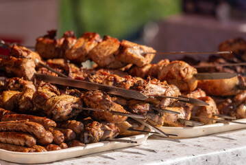 Cooked meat kebab on the table