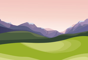 beautiful mountain landscape. purple andes at sunset, green slopes, warm and rich shades