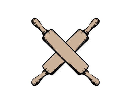 crossed rolling pins, brown, hand-drawn style clip art preview