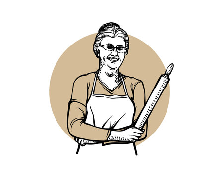 recommend clip art: Grandma Holding Rolling Pin. Rolling Pin Kitchenware Vintage Vector. Wooden Rolling Pin Pastry Cooking Tool Ware. Bakery Kitchen Utensil Item Engraving Mockup Hand Drawn