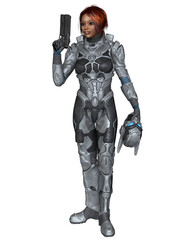 Future Soldier, Black Female with Red Hair, Standing , 3d digitally rendered science fiction illustration