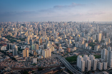 Fototapeta na wymiar Aerial View of Sao Paulo and Eng Orlando Murgel Viaduct - Sao Paulo, Brazil