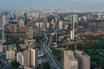 Fototapeta na wymiar Aerial View of Eusebio Matoso Bridge over Pinheiros River - Sao Paulo, Brazil
