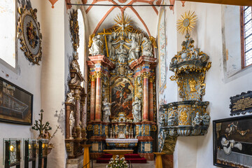 Fototapeta na wymiar Church of the medieval Orava Castle. Oravsky Podzamok, Slovakia, 21 July 2022