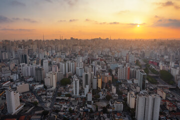Aerial View of Sao Paulo Skyline and Liberdade neighborhood - Sao Paulo, Brazil