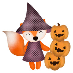 Cute fox halloween cartoon character