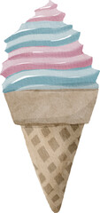  watercolor ice cream in waffle cone