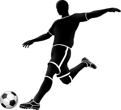 A soccer football player kicking a ball silhouette sports illustration 