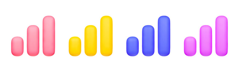 3D render graph bar minimal icon set isolated on white background vector illustration.
