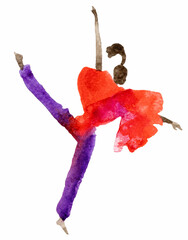 watercolor silhouette of a dancing girl in bright clothes. Hand painting. Fashion and beauty illustration. Sketch.