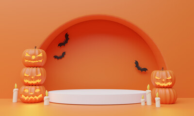 Podium and Stage for product and minimal abstract background for Halloween. 3d rendering