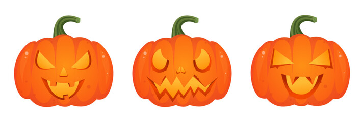 Set pumpkin on white background. Orange pumpkin with smile for your design for the holiday Halloween. Vector illustration.
